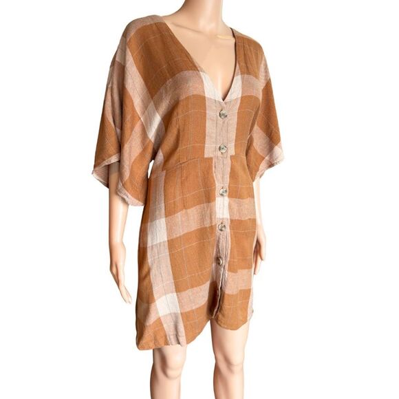 Amuse Society Orange Tan Plaid Flannel Mini Dress - Picture 4 of 7